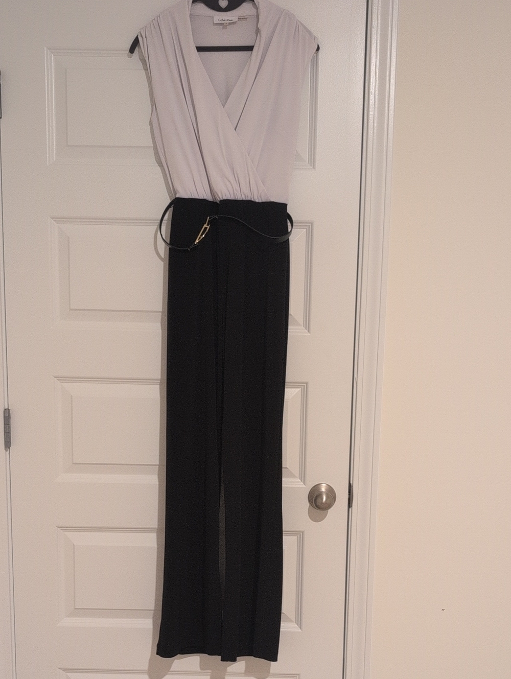 Calvin Klein Two-Tone Sleeveless Jumpsuit in Black & White